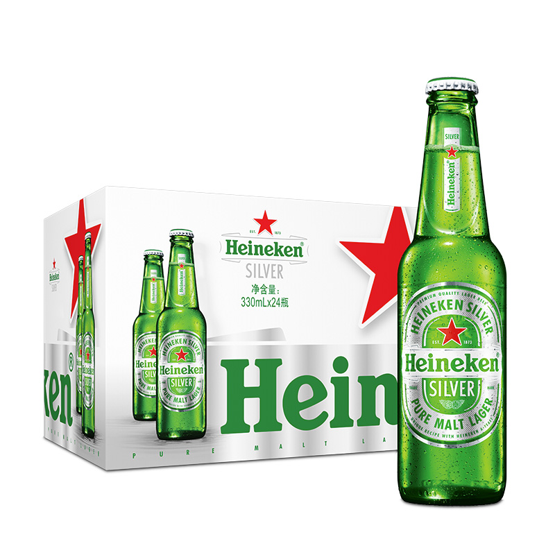 概率券：Heineken 喜力 星银啤酒 330mL 24瓶 赠经典330ml*6+香槟啤酒1.5L*1 143.95元