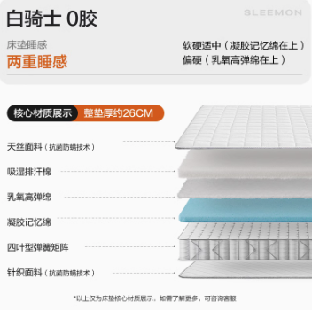 喜临门 Sleemon 专利0胶床垫 白骑士0胶 1200mm*2000mm 955.57元