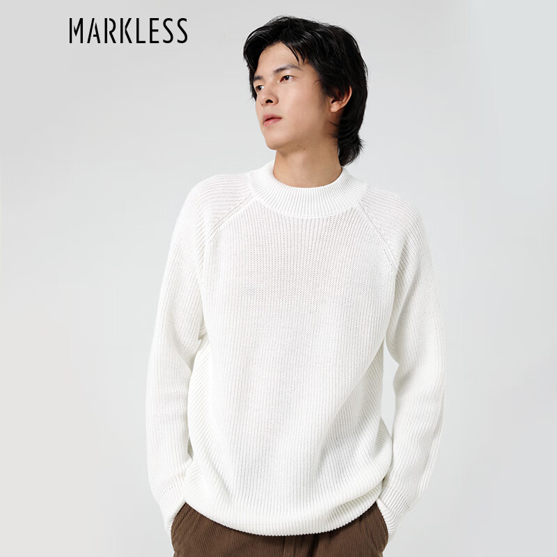 Markless 纯色简约针织衫情侣百搭毛衣MSB3740M-4 云峰白 69元（需用券）