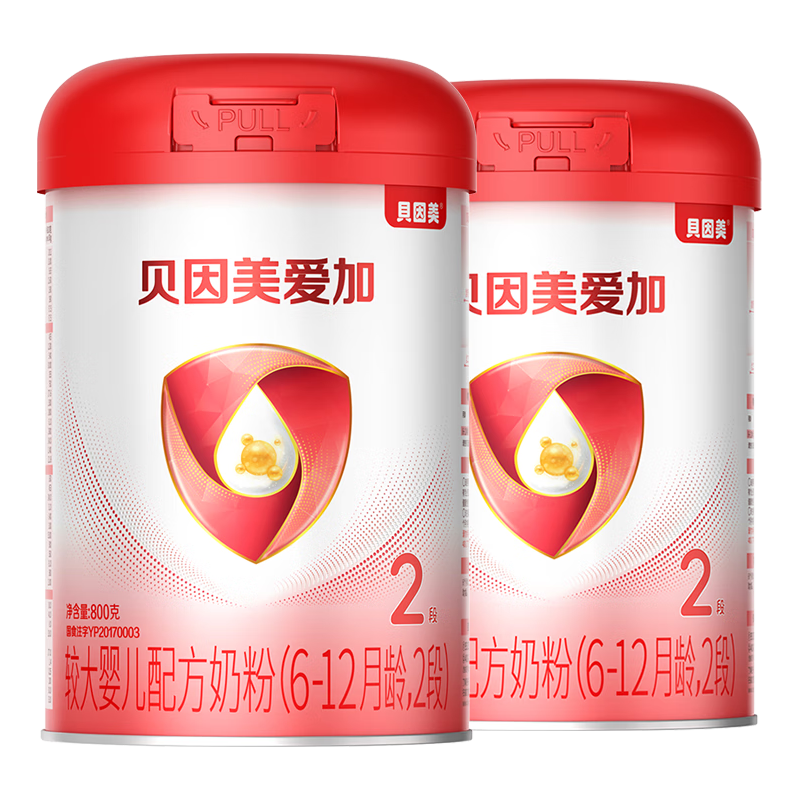 贝因美 爱加6-12月婴幼儿奶粉大罐2段800g*2 免疫成长奶粉含乳铁蛋白 440元