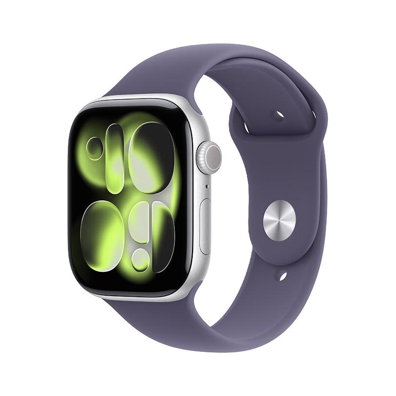 Apple Watch Series 11 智能手表 GPS版 46mm 银色铝金属表壳 雾紫色运动型表带 S/M 22
