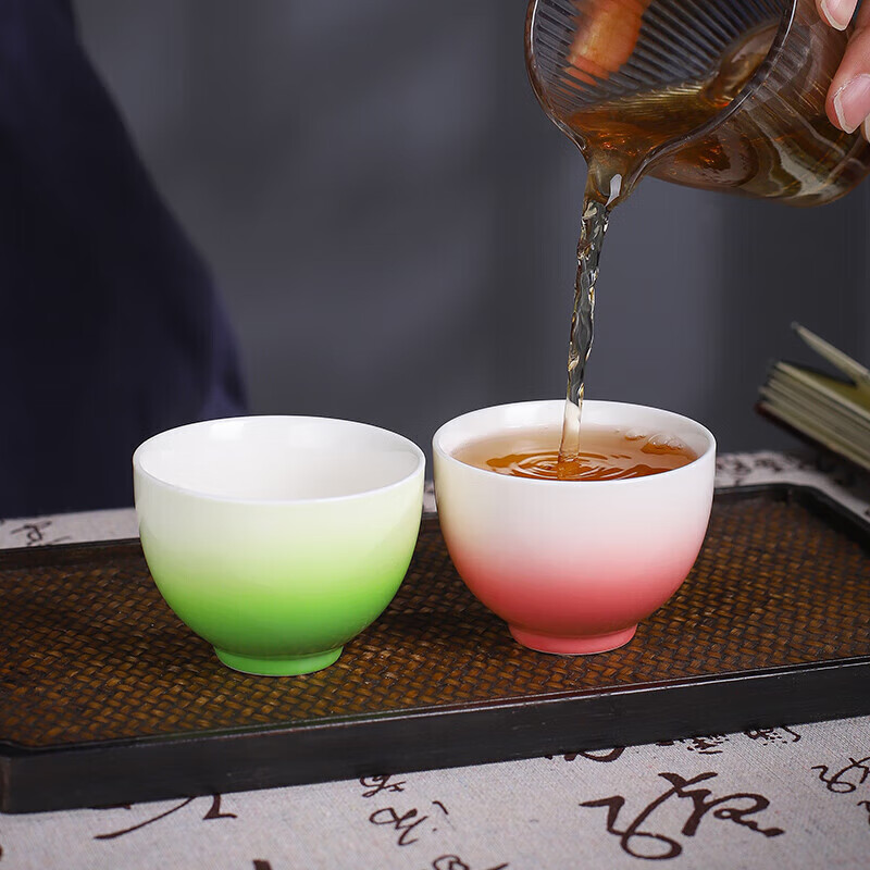 羊脂玉瓷渐变茶杯家用大容量围炉煮茶品茗杯 渐变色系玉兰杯-粉白 90ml 1只 