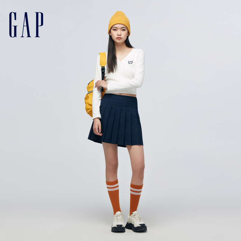 Gap 盖璞 女装2024春季新款logo简约纽扣V领长袖女友T套头上衣429380 193.89元（需