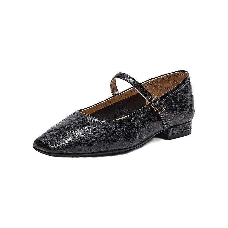 Bata 羊皮书玛丽珍2025春季复古优雅百搭淑女浅口单鞋女7091AAQ5 黑色 -方头 35 4