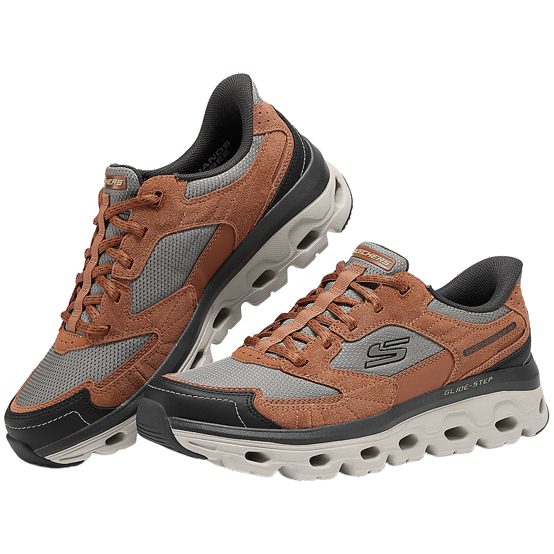 斯凯奇 闪穿鞋2025秋冬男户外鞋厚底耐磨休闲运动鞋缓震徒步鞋237814 赤褐色/