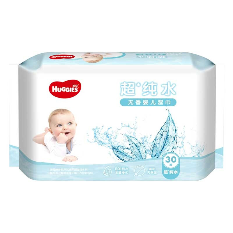 HUGGIES 好奇 纯水湿巾30抽超柔婴儿湿巾新生儿婴童手口可用湿巾 2.7元