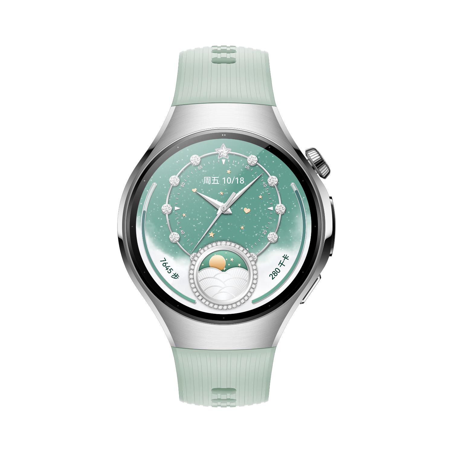 华为 WATCH 5 42mm基础款不锈钢表壳极光绿氟橡胶表带X-TAP智感窗 849.15元（需用