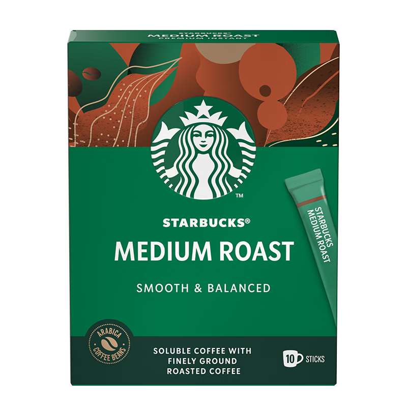 PLUS会员: Starbucks 星巴克 速溶美式黑咖啡粉 中度烘焙 2.3g*10条 25.38元包邮