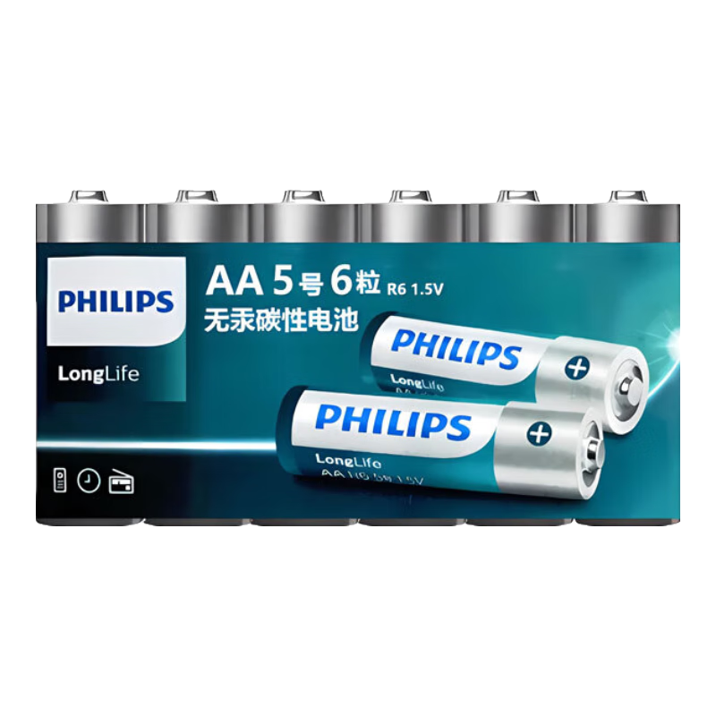 plus会员、概率券:飞利浦（PHILIPS）碳性5号电池 6粒 1.67元包邮