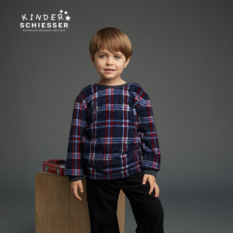SCHIESSER 舒雅 儿童童装男童毛绒格子长袖长裤家居服套装 39.5元