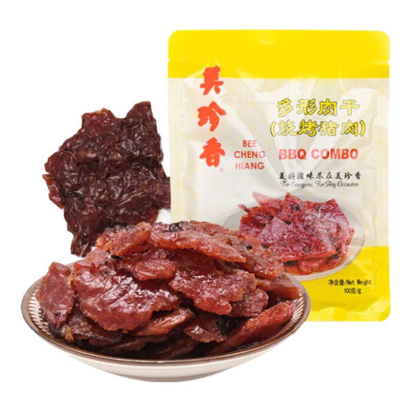 美珍香（BEE CHENG HIANG）多形肉干烧烤猪肉100g 美味零食 17.96元