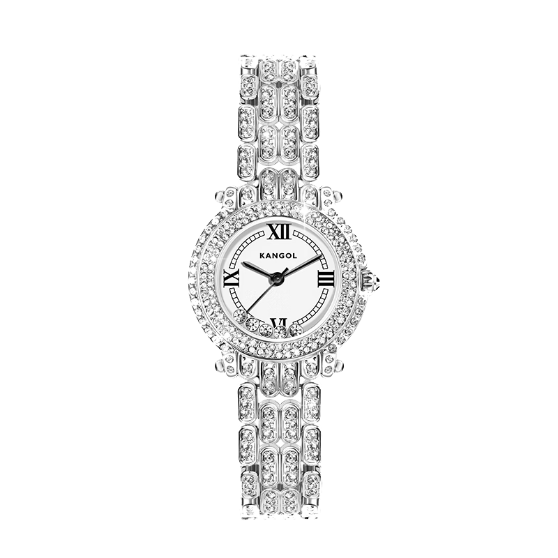 PLUS会员:KANGOL 女士手表满天星镶钻腕表 钢带银色-赠礼盒包装+调表器 97.91元