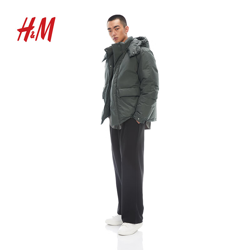 PLUS会员：H&M 休闲连帽羽绒服 1200587YS 深绿色 296.01元包邮（需用券）