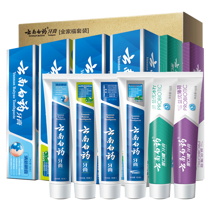 云南白药 牙膏全家福套装6支装共615克薄荷留兰清新口气 全家福套装615g 60.1