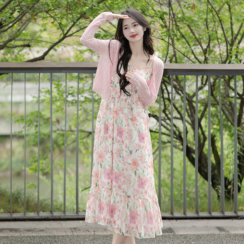 茵曼 法式多巴胺风女装 碎花印吊带连衣裙2025夏季裙子 田园花 M 114.6元