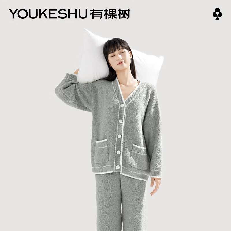 YOUKESHU 有棵树 半边绒睡衣女冬季加绒加厚可外穿长袖家居服套装 129.95元