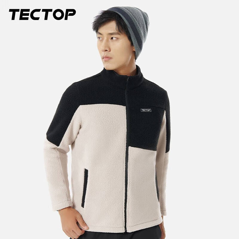 TECTOP 探拓 加绒加厚情侣款户外登山抓绒衣 防风保暖男士休闲外套 男款浅卡