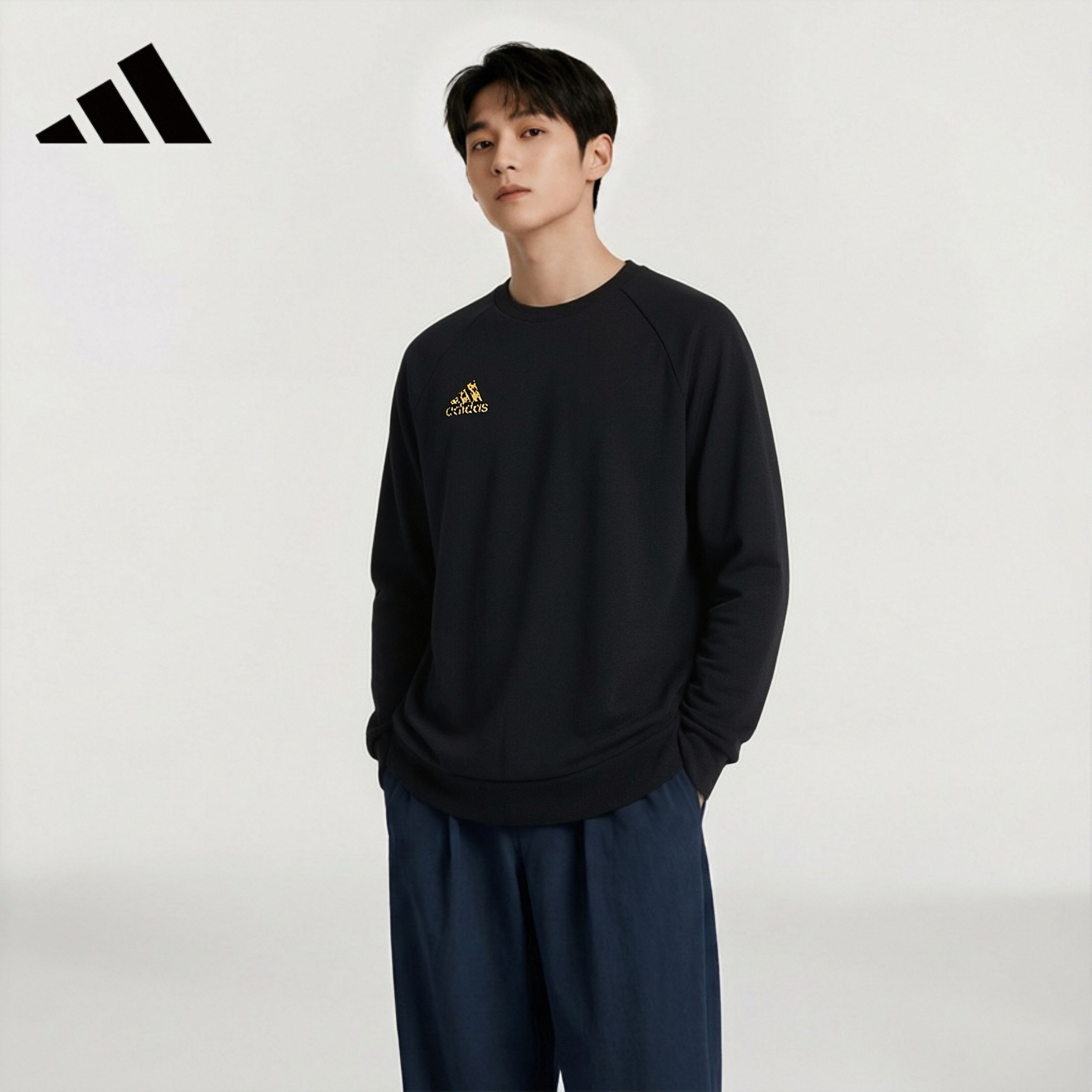 阿迪达斯 卫衣秋季简约百搭舒适男运动套头衫休闲运动服 黑色 99元