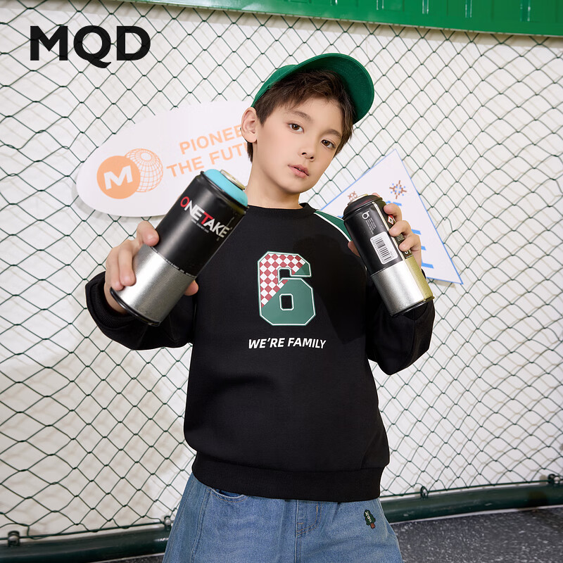 马骑顿 男童25春学院风运动数字上衣插肩袖卫衣 黑色 130 64元