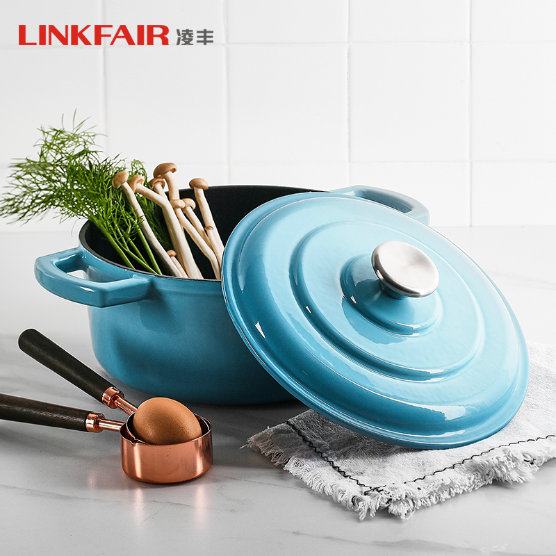 LINKFAIR 凌丰 珐琅锅 铸铁搪瓷不粘锅 22cm 水湖蓝 86元（需用券）