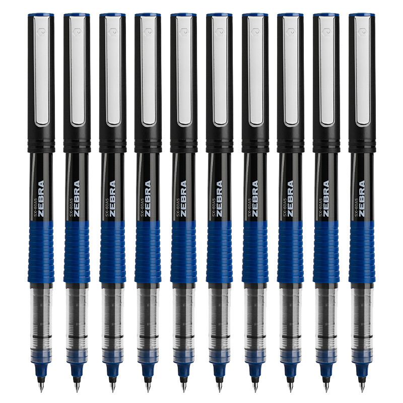 ZEBRA 斑马牌 银蛇直液式签字笔 0.5mm子弹头拔帽中性笔 学生刷题笔记标注笔 办公用蓝笔 C-JB1 蓝色 3.5元
