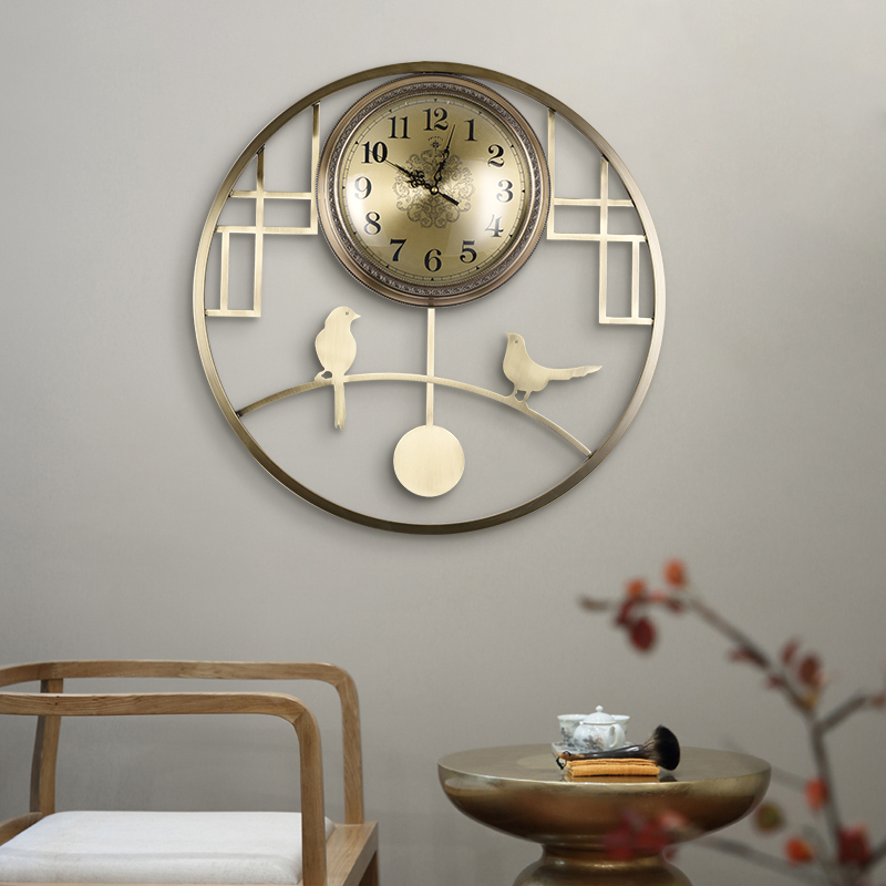 POLARIS 北极星 挂钟客厅静音家用时钟表书房创意中式简约现代轻奢金属时钟 