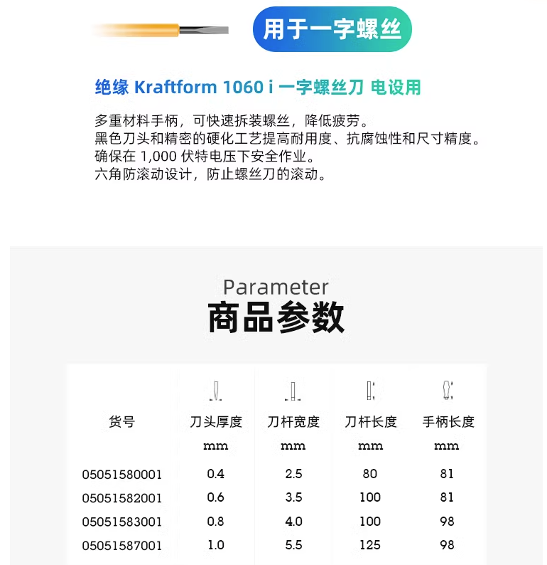 <span>0税费！</span>Wera 德国维拉 Kraftform 060 i/1062 i 电工绝缘螺丝刀组合6件套新低141.31元（可3件92折）