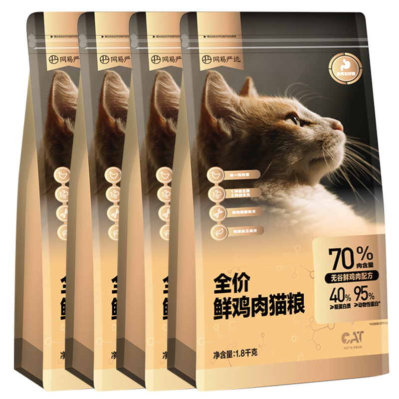 plus：网易严选 京东定制全价鲜肉猫粮单一鸡肉源猫粮 7.2kg 200.05元（需领券