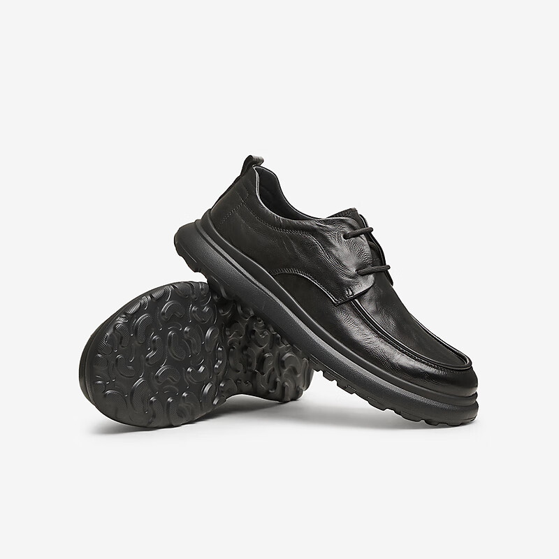 他她 商务休闲皮鞋男士真皮通勤爸爸鞋牛津鞋2024冬新TFE01DM4 黑色（绒里） 4