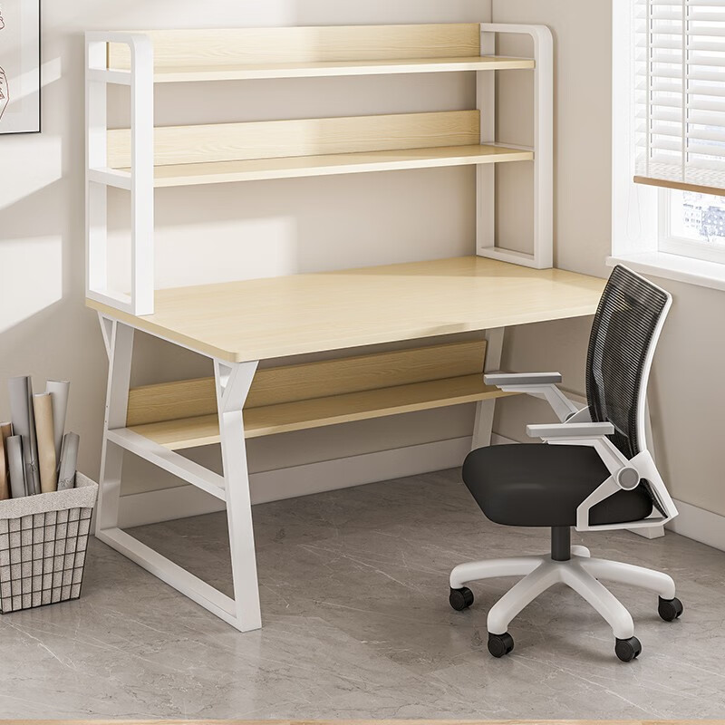 京东plus艾沐家带书架电脑桌120cm双层白杉木色白架1122元需用券晒图