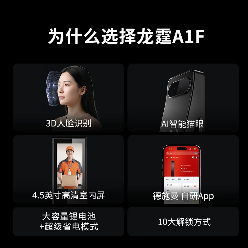 龙霆 A1F 3D人脸识别智能锁 483.6元 - 86线报