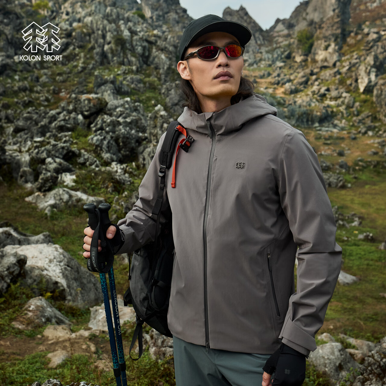 KOLON SPORT 可隆防水冲锋衣 男子户外徒步登山2L防风户外连帽透湿夹克外套 LHJ