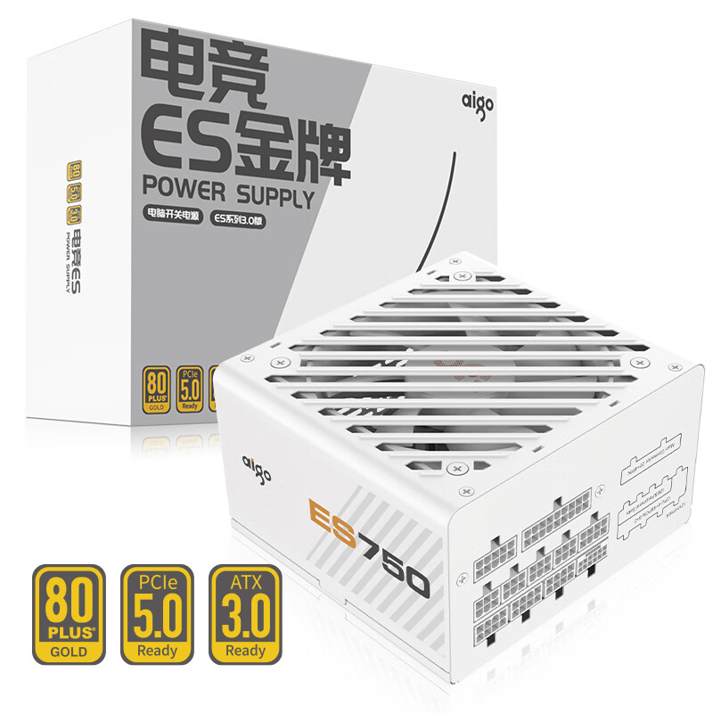 aigo 爱国者 电竞ES750W ATX3.0 金牌（90%）全模组ATX电源 750W 白色 359元包邮（需5