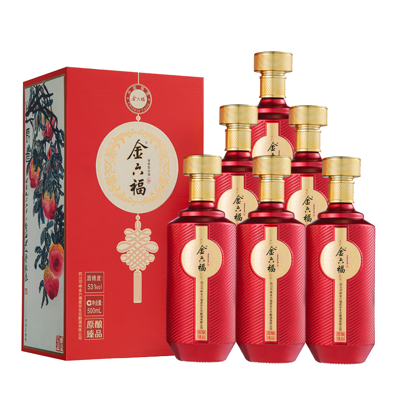 百亿补贴：金六福 长寿图中国红 53度 500ml*6瓶 整箱装 256.41元包邮