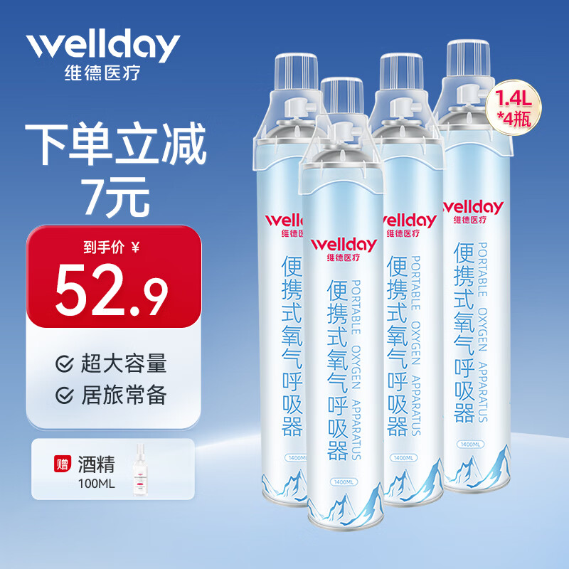 WELLDAY 维德 氧气瓶便携式呼吸器 1400ML*4瓶 45.9元（需用券）
