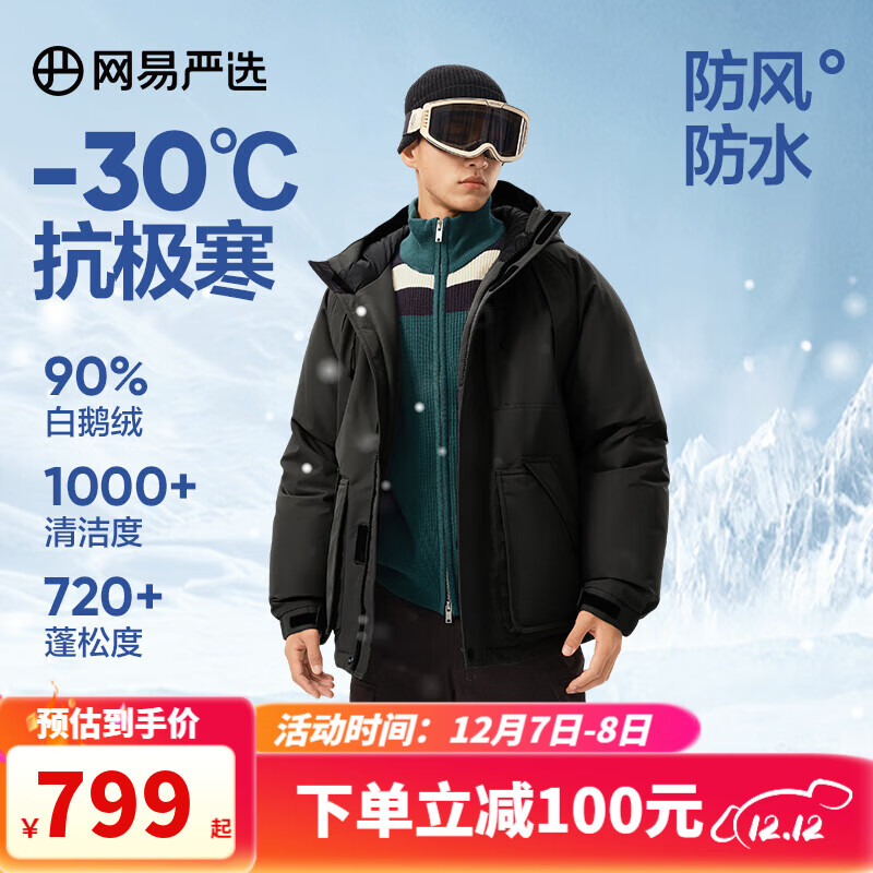 YANXUAN 网易严选 中国大鹅-30℃抗寒地表强温飞行员短款鹅绒服墨菁黑-90%白鹅