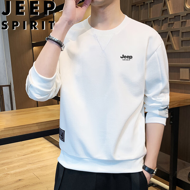 JEEP SPIRIT 吉普卫衣男春秋季长袖T恤中青年休闲圆领套头男装 白色 XL XL-（125