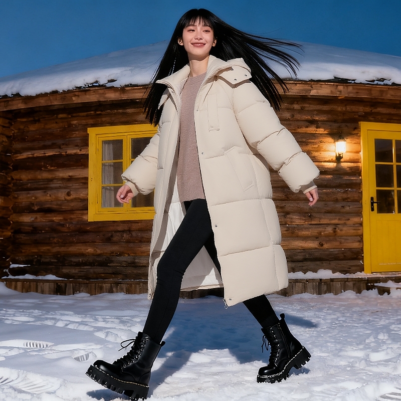 阿仕顿 女士过膝长款宽松显瘦加厚保暖连帽棉衣外套 43.2元（需用券）