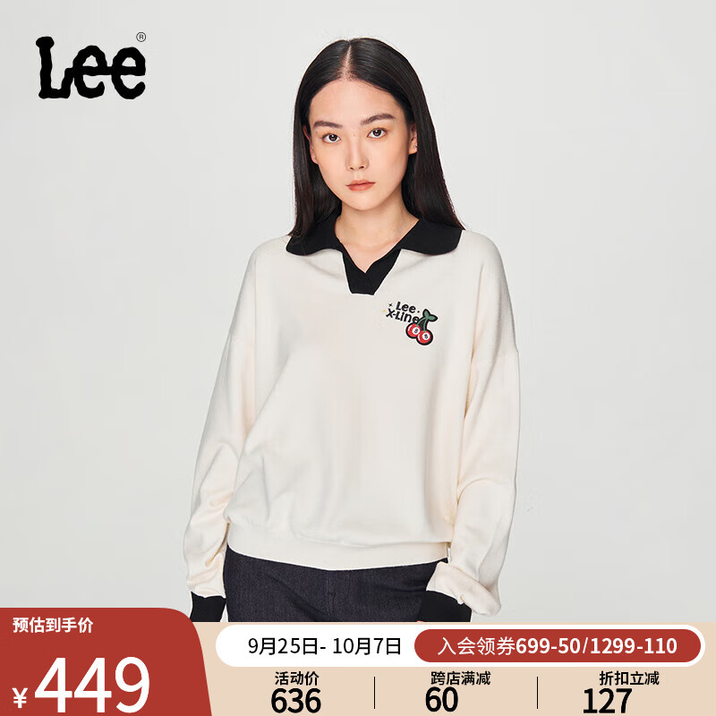 Lee24秋冬舒适版Polo领刺绣Logo米白女针织毛衣LWT008917201 米白色 S 599元（需买2