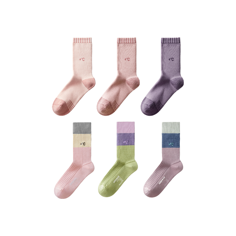 蕉内 热皮5系发热长袜女士加厚加绒保暖毛圈棉袜防臭中筒袜秋冬3双 66.1元
