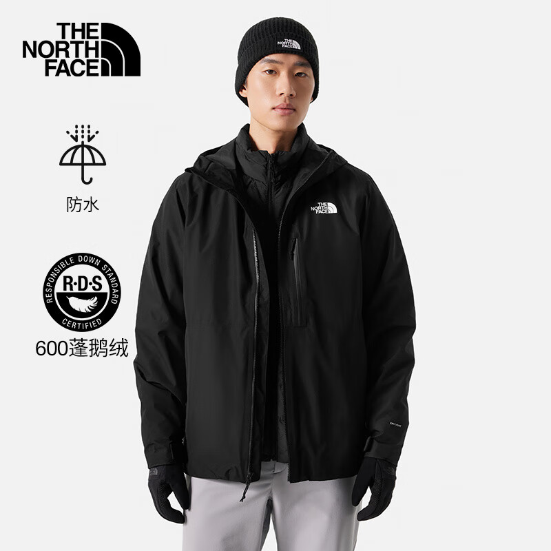 THE NORTH FACE 北面 冲锋衣男三合一秋冬保暖连帽夹克外套 KX7/黑色 XXL/185 1868元