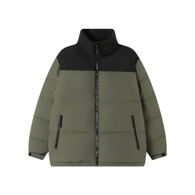 京东京造 羽绒服男 90白鸭绒 面包服短款防风夹克 冬季新款立领 绿 XL 229元(