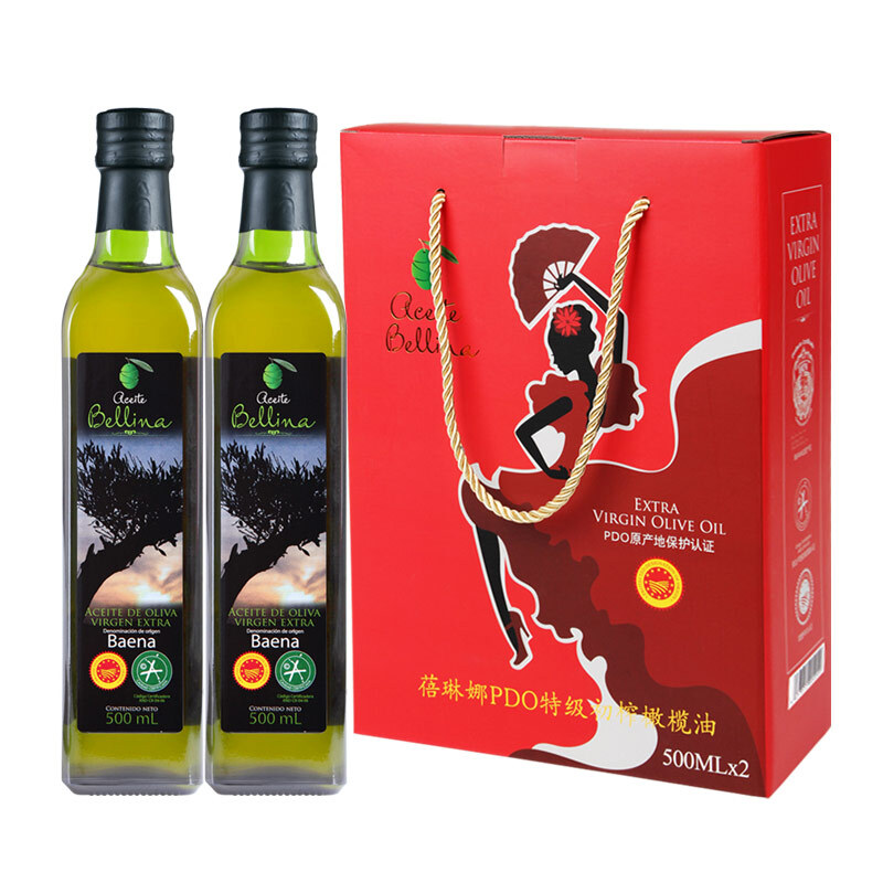 Bellina 蓓琳娜（BELLINA）特级初榨橄榄油 500ml*2 礼盒装 西班牙原装原瓶进口 