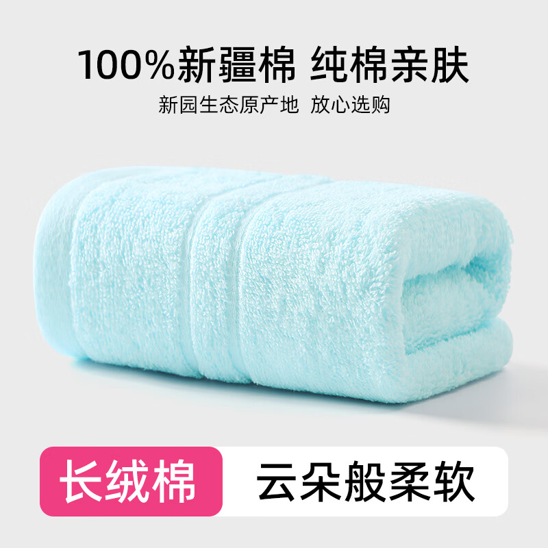 洁丽雅 毛巾成人纯棉新疆长绒棉加厚 素色-浅兰 1条 4.8元