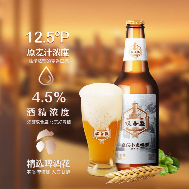 双合盛 精酿啤酒 德式小麦老北京品牌 麦香浓郁 500ml*6瓶 大瓶装整箱