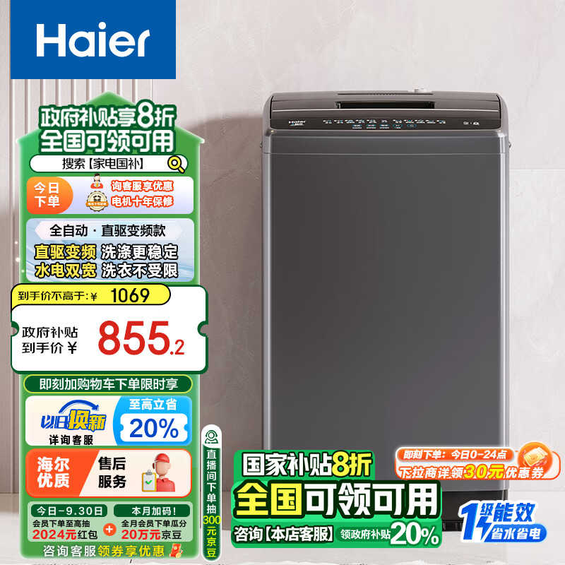 Haier 海尔 EB90B30Mate1 变频波轮洗衣机 9kg 灰色 919元（需用券）