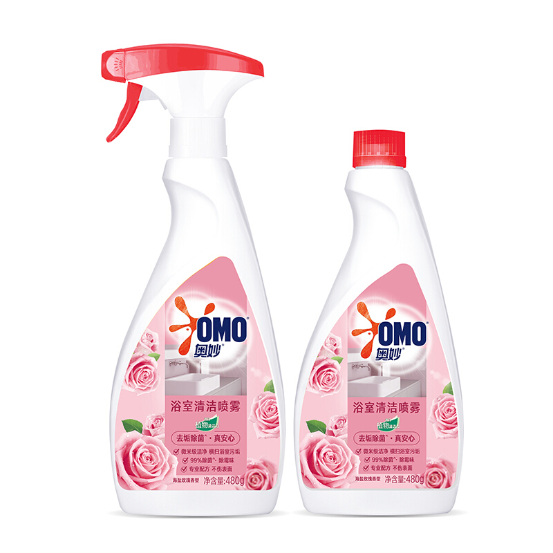 OMO 奥妙 浴室清洁喷雾海盐玫瑰 双瓶装 480g×2 强效除菌除霉味去污垢泡泡 19.