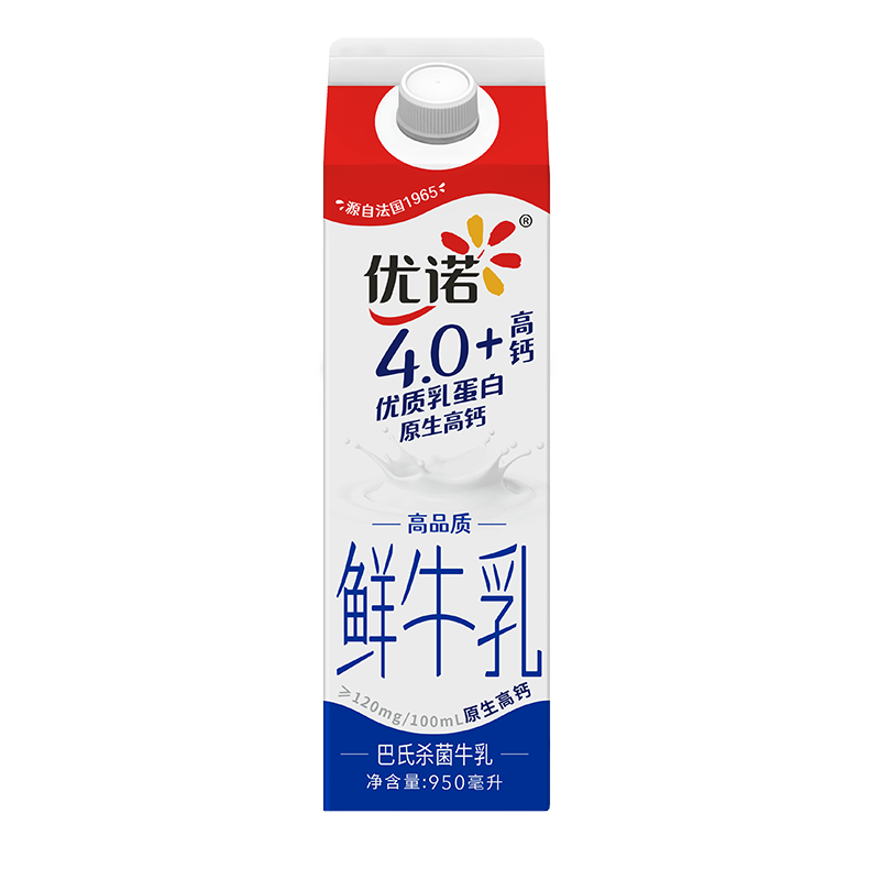 优诺（yoplait）4.0+优质乳蛋白 鲜牛奶巴氏杀菌鲜奶950ml/盒 营养早餐 14.96元需