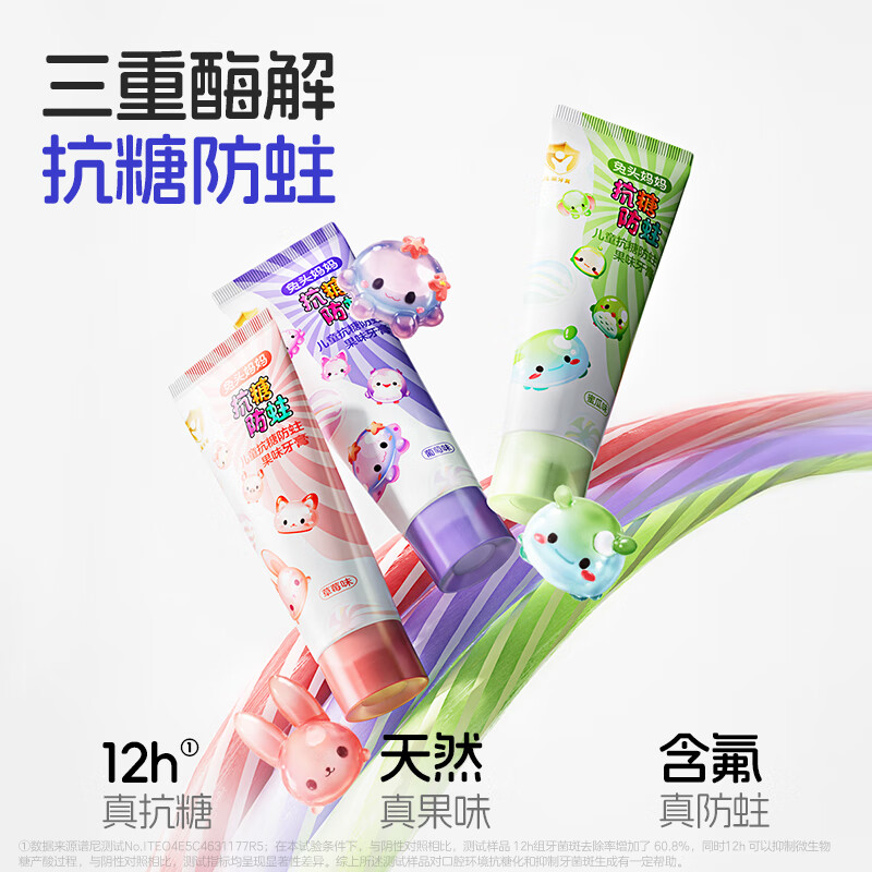 兔头妈妈 儿童抗糖防蛀葡萄味牙膏含氟固齿护牙换牙期不辣口3-6-12岁 40g 5.4