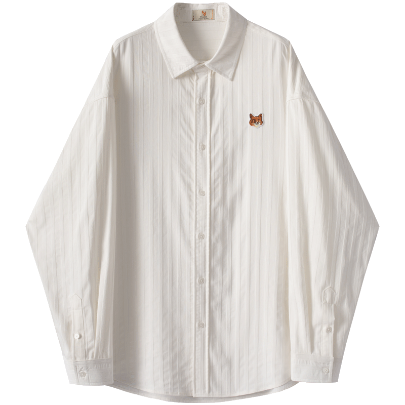 PLUS会员：William fox&sons 威廉福克斯 条纹提花 小狐狸刺绣衬衫 白色/黑色 125.6